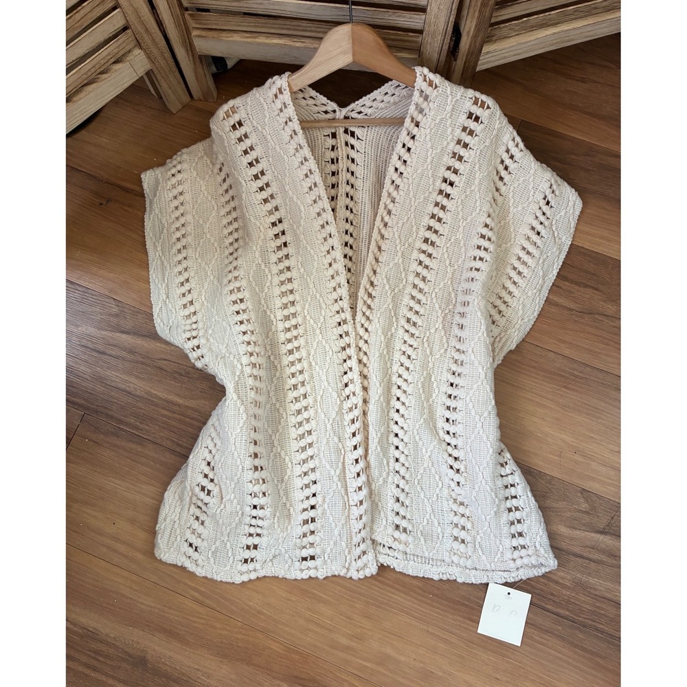 Riah Fashion Los Angeles Fall Cream Crochet Knit Open Front Cardigan Boho  NWT